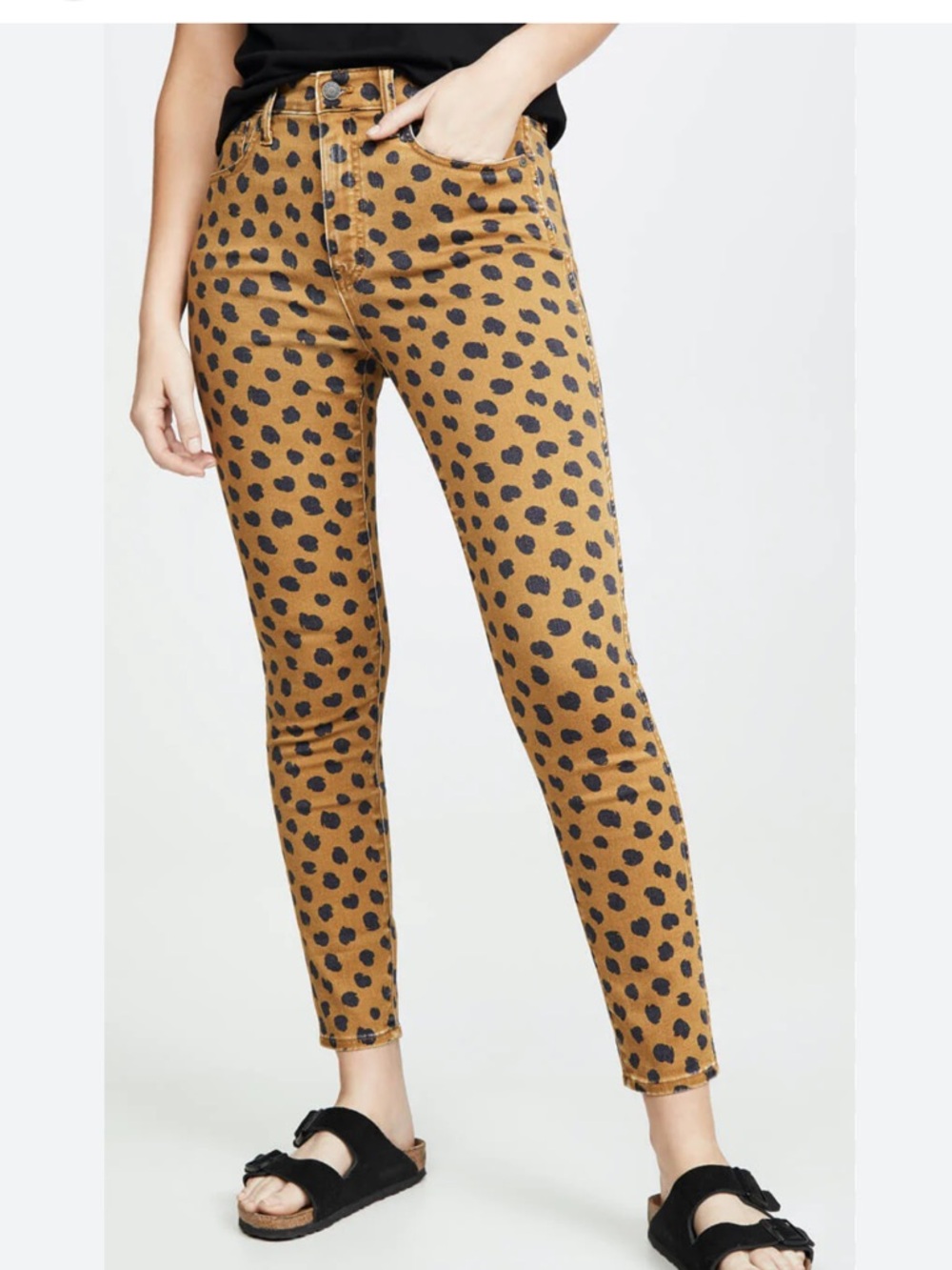 Madewell high rise skinny jeans leopard Mustard Yellow  with Black Spot SZ 26